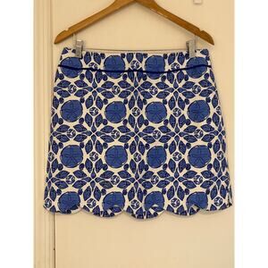 VINEYARD VINES Blue Sandollar Print Scalloped Mini Skirt Golf Tennis Beach 8